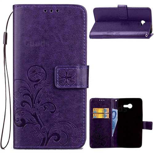 Embossing Imprint Four-Leaf Clover Leather Wallet Case for Samsung Galaxy J3 2017 Emerge - Purple
