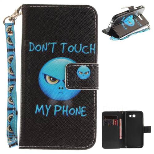 Not Touch My Phone Hand Strap Leather Wallet Case for Samsung Galaxy J3 2017 Emerge