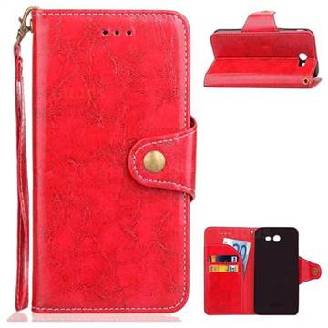 Retro Wax Oil Skin Leather Wallet Case for Samsung Galaxy J3 2017 Emerge - Red