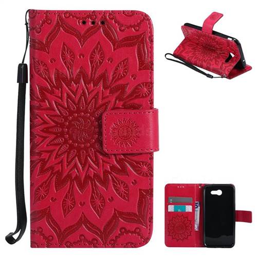 Embossing Sunflower Leather Wallet Case for Samsung Galaxy J3 2017 Emerge - Red