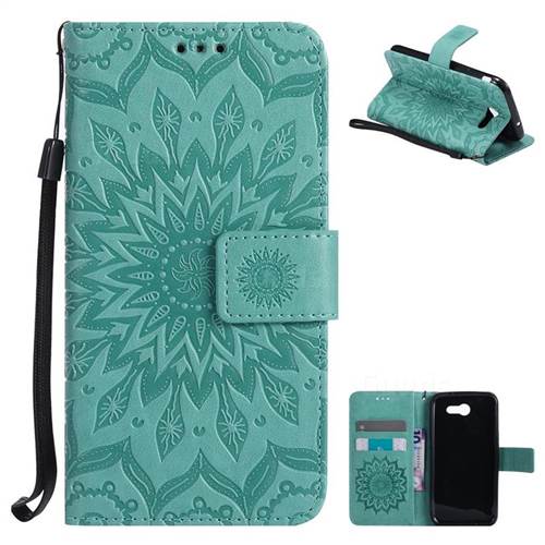 Embossing Sunflower Leather Wallet Case for Samsung Galaxy J3 2017 Emerge - Green
