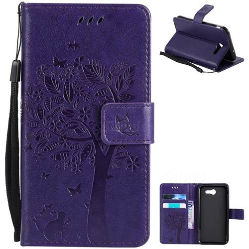 Embossing Butterfly Tree Leather Wallet Case for Samsung Galaxy J3 2017 Emerge - Purple