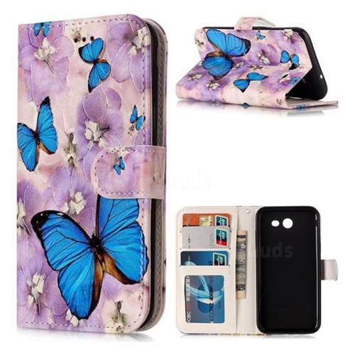 Purple Flowers Butterfly 3D Relief Oil PU Leather Wallet Case for Samsung Galaxy J3 2017 Emerge US Edition