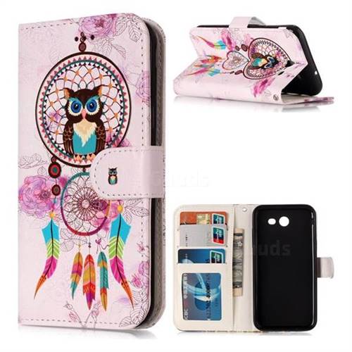 Wind Chimes Owl 3D Relief Oil PU Leather Wallet Case for Samsung Galaxy J3 2017 Emerge US Edition