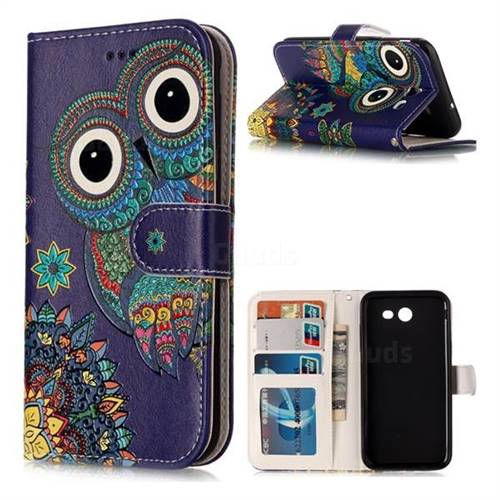 Folk Owl 3D Relief Oil PU Leather Wallet Case for Samsung Galaxy J3 2017 Emerge US Edition