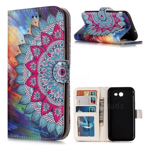 Mandala Flower 3D Relief Oil PU Leather Wallet Case for Samsung Galaxy J3 2017 Emerge US Edition