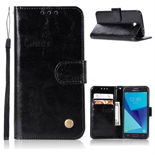 Luxury Retro Leather Wallet Case for Samsung Galaxy J3 2017 Emerge US Edition - Black