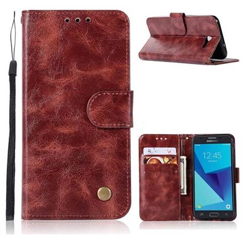 Luxury Retro Leather Wallet Case for Samsung Galaxy J3 2017 Emerge US Edition - Wine Red
