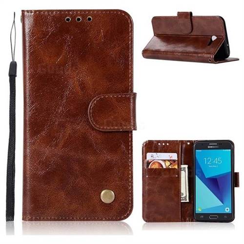 Luxury Retro Leather Wallet Case for Samsung Galaxy J3 2017 Emerge US Edition - Brown