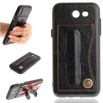 Retro Leather Coated Back Cover with Hidden Kickstand and Card Slot for Samsung Galaxy J3 2017 Emerge US Edition - Black