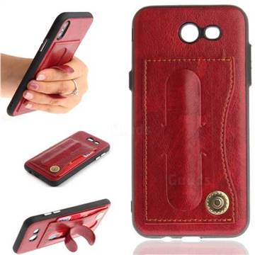 Retro Leather Coated Back Cover with Hidden Kickstand and Card Slot for Samsung Galaxy J3 2017 Emerge US Edition - Red
