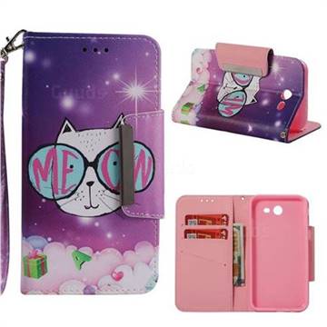 Glasses Cat Big Metal Buckle PU Leather Wallet Phone Case for Samsung Galaxy J3 2017 Emerge US Edition