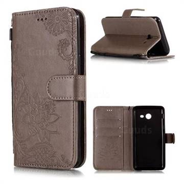 Intricate Embossing Lotus Mandala Flower Leather Wallet Case for Samsung Galaxy J3 2017 Emerge US Edition - Gray
