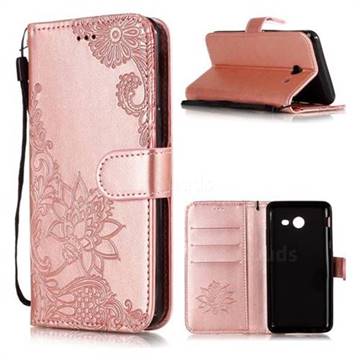Intricate Embossing Lotus Mandala Flower Leather Wallet Case for Samsung Galaxy J3 2017 Emerge US Edition - Rose Gold