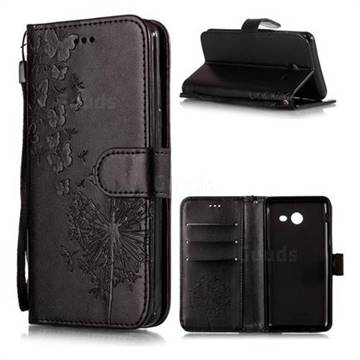 Intricate Embossing Dandelion Butterfly Leather Wallet Case for Samsung Galaxy J3 2017 Emerge US Edition - Black