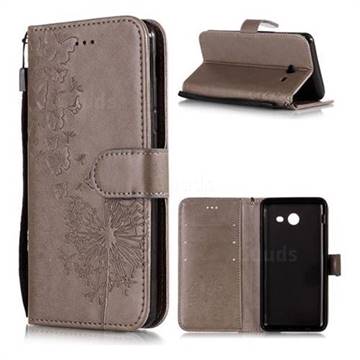 Intricate Embossing Dandelion Butterfly Leather Wallet Case for Samsung Galaxy J3 2017 Emerge US Edition - Gray
