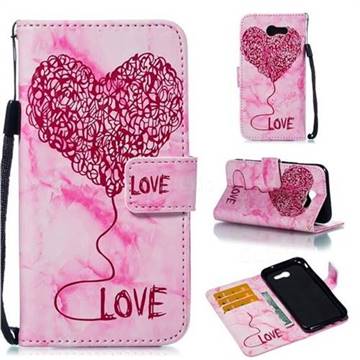 Marble Heart PU Leather Wallet Phone Case for Samsung Galaxy J3 2017 Emerge US Edition - Red