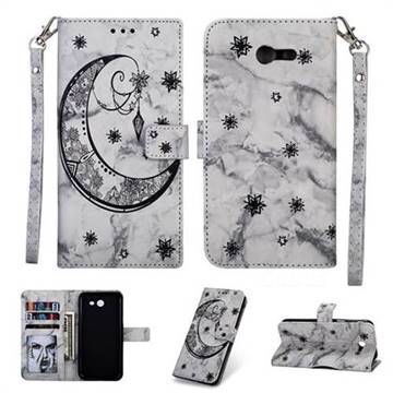 Moon Flower Marble Leather Wallet Phone Case for Samsung Galaxy J3 2017 Emerge US Edition - Black