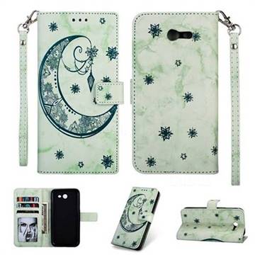 Moon Flower Marble Leather Wallet Phone Case for Samsung Galaxy J3 2017 Emerge US Edition - Green
