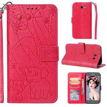 Embossing Fireworks Elephant Leather Wallet Case for Samsung Galaxy J3 2017 Emerge US Edition - Red