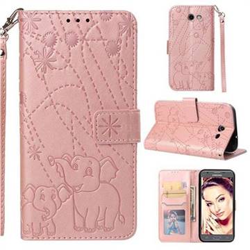 Embossing Fireworks Elephant Leather Wallet Case for Samsung Galaxy J3 2017 Emerge US Edition - Rose Gold