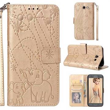 Embossing Fireworks Elephant Leather Wallet Case for Samsung Galaxy J3 2017 Emerge US Edition - Golden