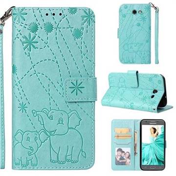 Embossing Fireworks Elephant Leather Wallet Case for Samsung Galaxy J3 2017 Emerge US Edition - Green