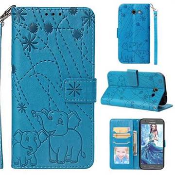 Embossing Fireworks Elephant Leather Wallet Case for Samsung Galaxy J3 2017 Emerge US Edition - Blue