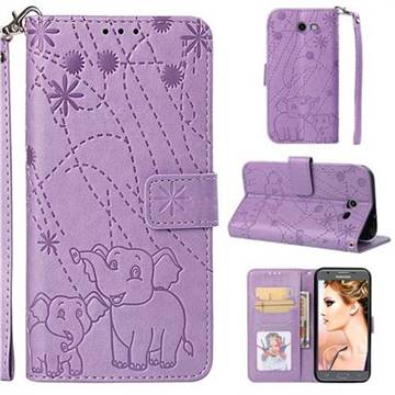 Embossing Fireworks Elephant Leather Wallet Case for Samsung Galaxy J3 2017 Emerge US Edition - Purple