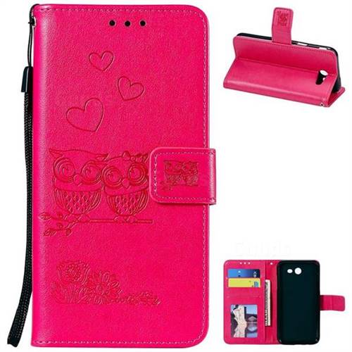 Embossing Owl Couple Flower Leather Wallet Case for Samsung Galaxy J3 2017 Emerge US Edition - Red