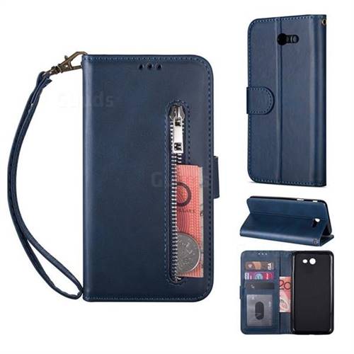 Retro Calfskin Zipper Leather Wallet Case Cover for Samsung Galaxy J3 2017 Emerge US Edition - Blue