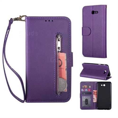 Retro Calfskin Zipper Leather Wallet Case Cover for Samsung Galaxy J3 2017 Emerge US Edition - Purple
