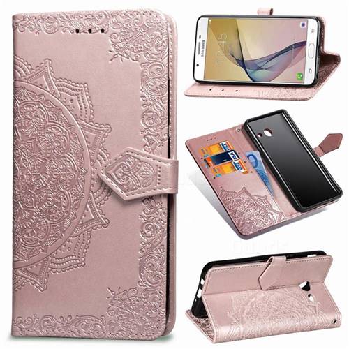Embossing Imprint Mandala Flower Leather Wallet Case for Samsung Galaxy J3 2017 Emerge US Edition - Rose Gold
