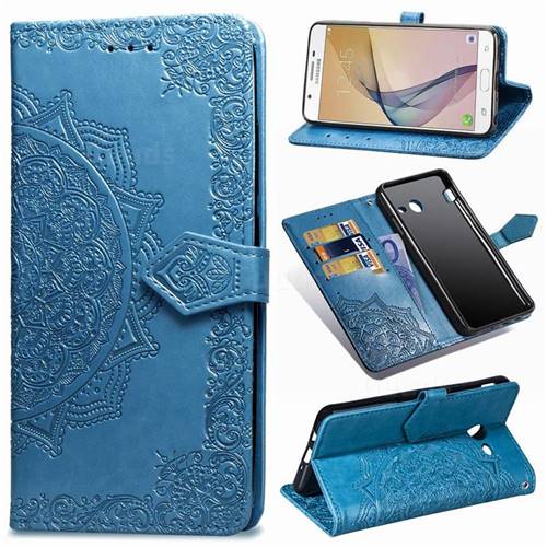 Embossing Imprint Mandala Flower Leather Wallet Case for Samsung Galaxy J3 2017 Emerge US Edition - Blue