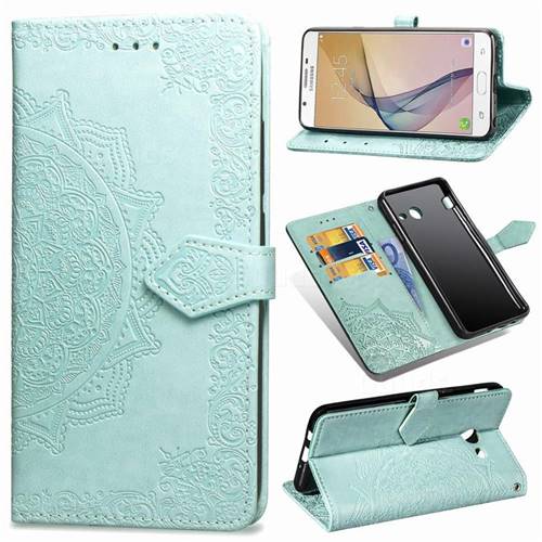 Embossing Imprint Mandala Flower Leather Wallet Case for Samsung Galaxy J3 2017 Emerge US Edition - Green