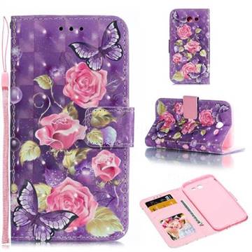 Purple Butterfly Flower 3D Painted Leather Phone Wallet Case for Samsung Galaxy J3 2017 Emerge US Edition