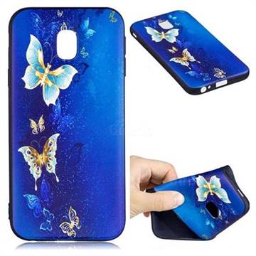 Golden Butterflies 3D Embossed Relief Black Soft Back Cover for Samsung Galaxy J3 2017 J330
