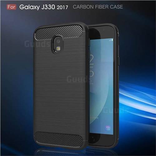Luxury Carbon Fiber Brushed Wire Drawing Silicone TPU Back Cover for Samsung Galaxy J3 2017 J330 Eurasian (Black)