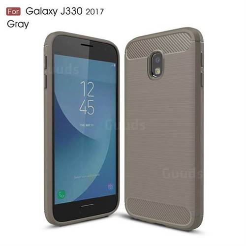 Luxury Carbon Fiber Brushed Wire Drawing Silicone TPU Back Cover for Samsung Galaxy J3 2017 J330 Eurasian (Gray)