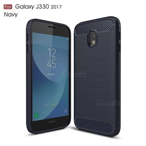 Luxury Carbon Fiber Brushed Wire Drawing Silicone TPU Back Cover for Samsung Galaxy J3 2017 J330 Eurasian (Navy)