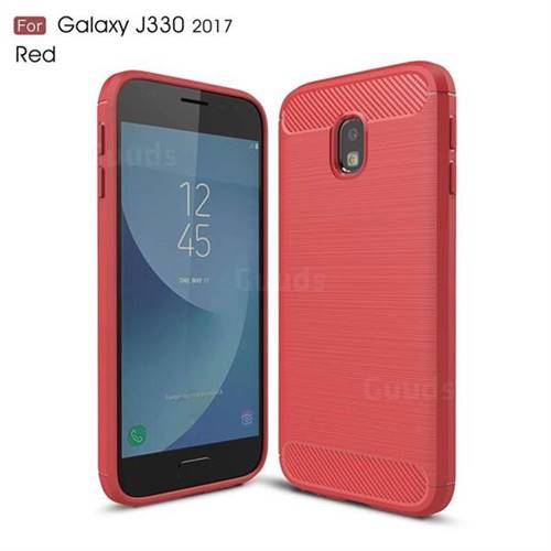 Luxury Carbon Fiber Brushed Wire Drawing Silicone TPU Back Cover for Samsung Galaxy J3 2017 J330 Eurasian (Red)