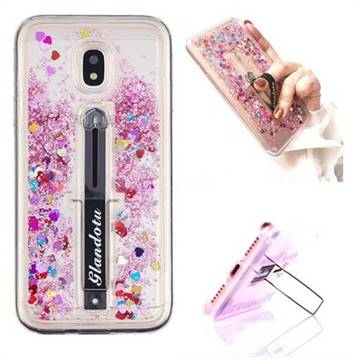 Concealed Ring Holder Stand Glitter Quicksand Dynamic Liquid Phone Case for Samsung Galaxy J3 2017 J330 Eurasian - Rose