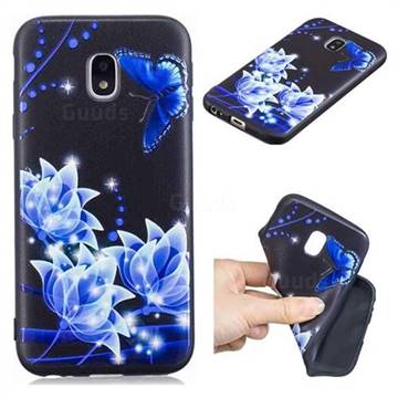 Blue Butterfly 3D Embossed Relief Black TPU Cell Phone Back Cover for Samsung Galaxy J3 2017 J330 Eurasian