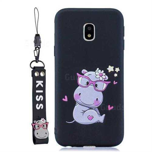 Black Flower Hippo Soft Kiss Candy Hand Strap Silicone Case for Samsung Galaxy J3 2017 J330 Eurasian