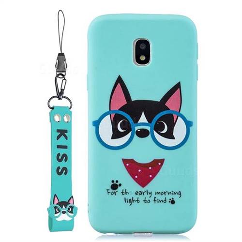 Green Glasses Dog Soft Kiss Candy Hand Strap Silicone Case for Samsung Galaxy J3 2017 J330 Eurasian