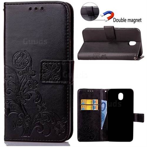 Embossing Imprint Four-Leaf Clover Leather Wallet Case for Samsung Galaxy J3 2017 J330 - Black
