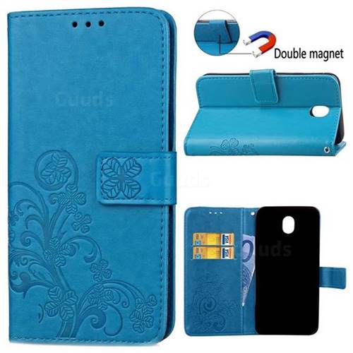 Embossing Imprint Four-Leaf Clover Leather Wallet Case for Samsung Galaxy J3 2017 J330 - Blue