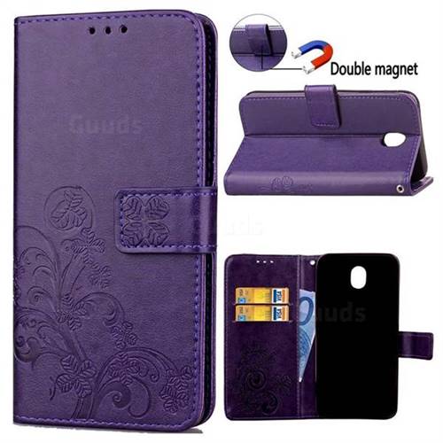 Embossing Imprint Four-Leaf Clover Leather Wallet Case for Samsung Galaxy J3 2017 J330 - Purple