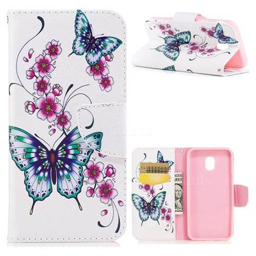 Peach Butterfly Leather Wallet Case for Samsung Galaxy J3 2017 J330