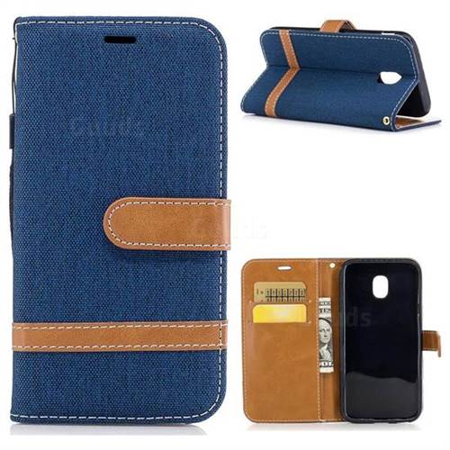 Jeans Cowboy Denim Leather Wallet Case for Samsung Galaxy J3 2017 J330 - Dark Blue